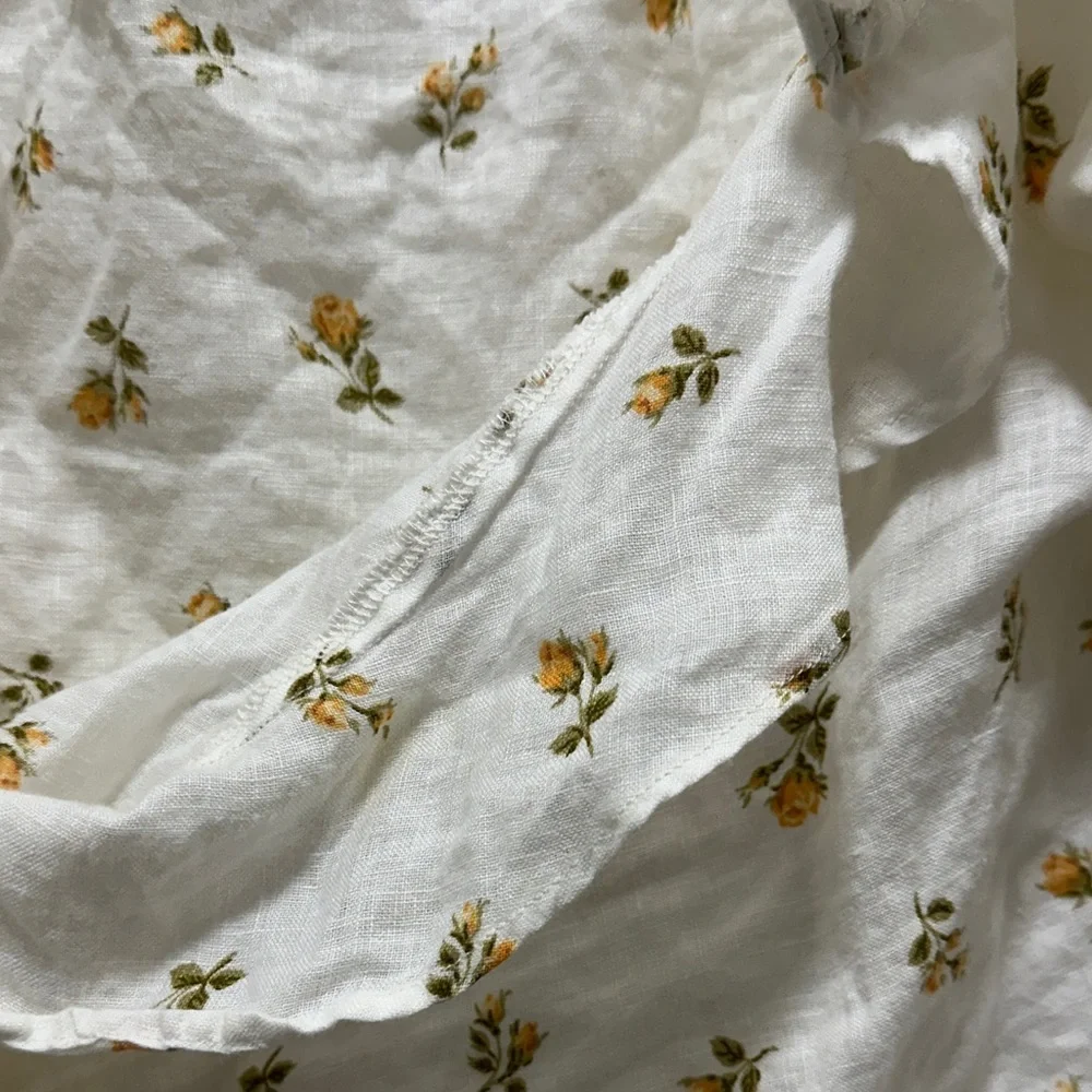 Reformation Off-Shoulder White Wrap Top with Yellow Floral Print